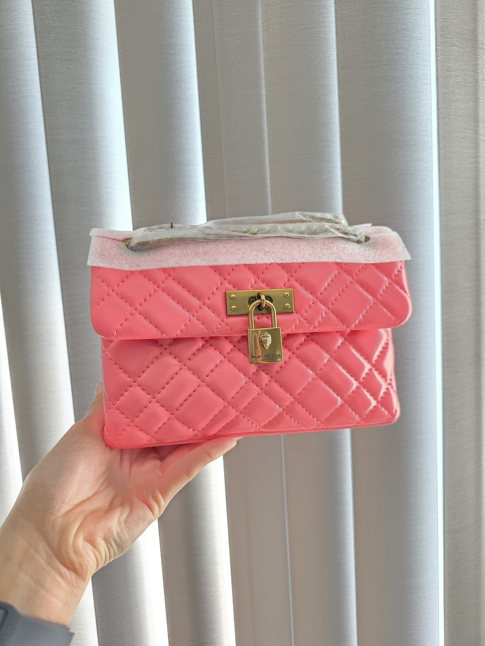 Kurt Geiger Pink Quilted Leather Chain Shoulder Bag